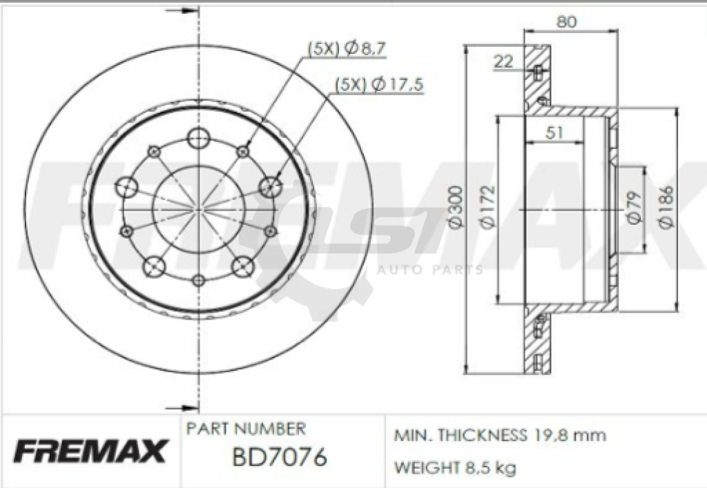 Rear Disc Rotors for Fiat Ducato 2.3 3.0 2007-2016 300mm Brake Disc Rotors