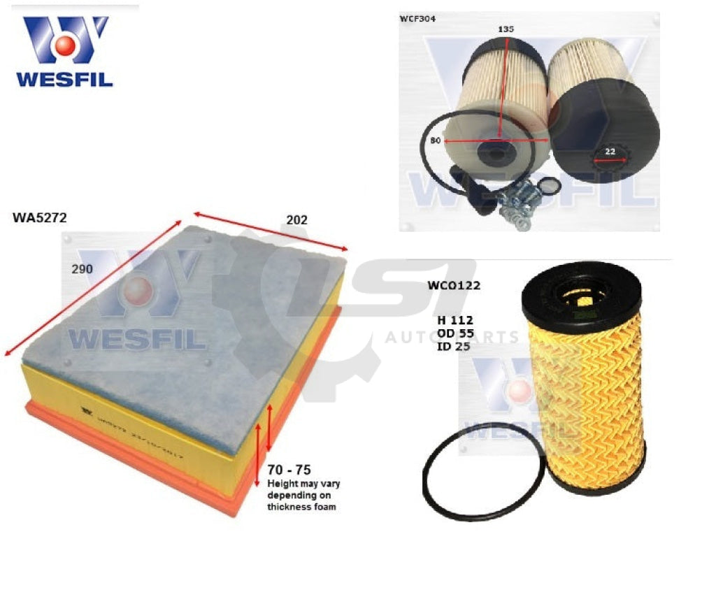 Wesfil Oil Air Filter Set For Renault Master X62 Service Kit