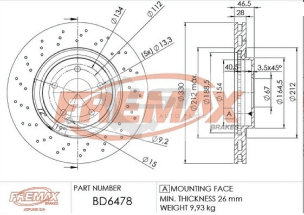 Fremax Front Disc Rotors For Mercedes Benz C180 W203 2.0 00-02 Sports Package Brake